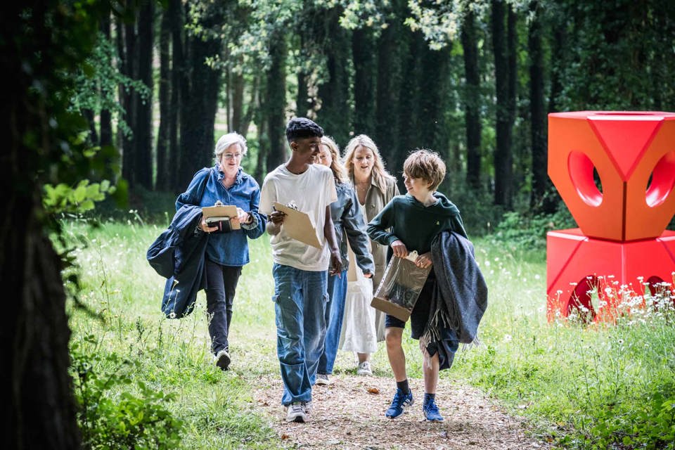 Schools visit to Goodwood Art Foundation, exhibiting Isamu Noguchi, Octetra (three-element-stack) (1968-2021).